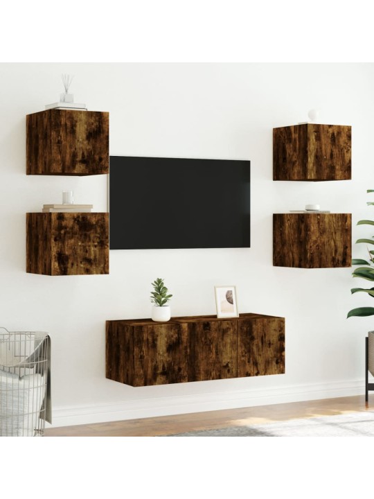 Tv plaukti ar led lampiņām, 2 gab., 30,5x35x30 cm, ozolkoka