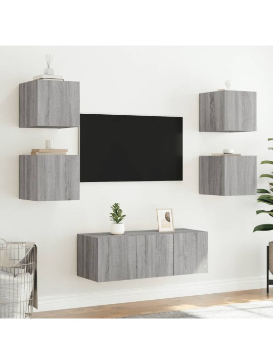 Tv plaukti ar led lampiņām, 2 gab., 30,5x35x30 cm, pelēka ozola