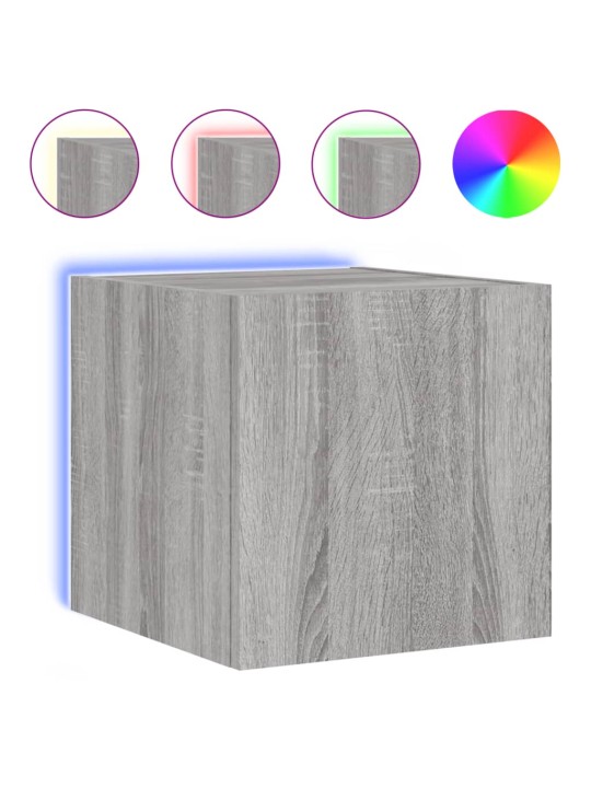 Tv plaukti ar led lampiņām, 2 gab., 30,5x35x30 cm, pelēka ozola