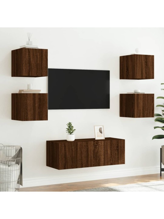 Tv plaukti ar led lampiņām, 30,5x35x30 cm, brūna ozola