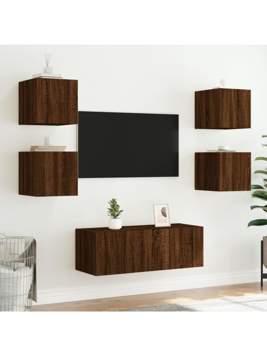Tv plaukti ar led lampiņām, 2 gab., 30,5x35x30 cm, brūna ozola