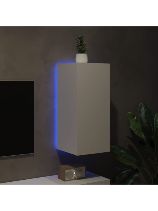 Tv galdiņš ar led lampiņām, balti, 30,5x35x70 cm