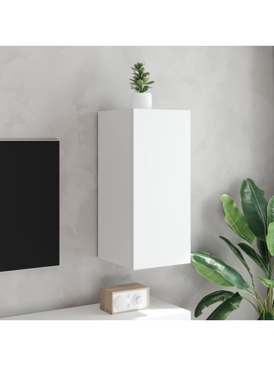 Tv galdiņš ar led lampiņām, balti, 30,5x35x70 cm