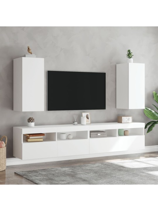 Tv galdiņš ar led lampiņām, balti, 30,5x35x70 cm