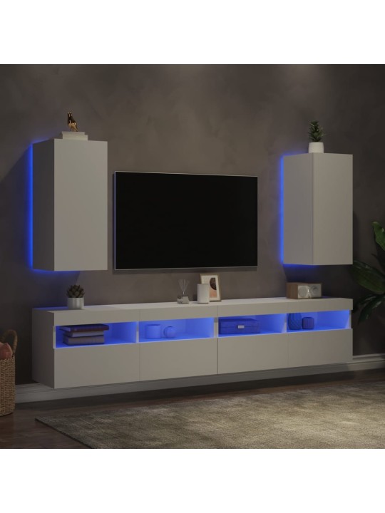 Tv galdiņi ar led lampiņām, 2 gab., balti, 30,5x35x70 cm