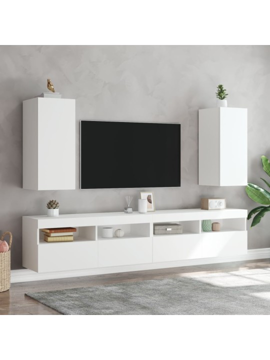 Tv galdiņi ar led lampiņām, 2 gab., balti, 30,5x35x70 cm