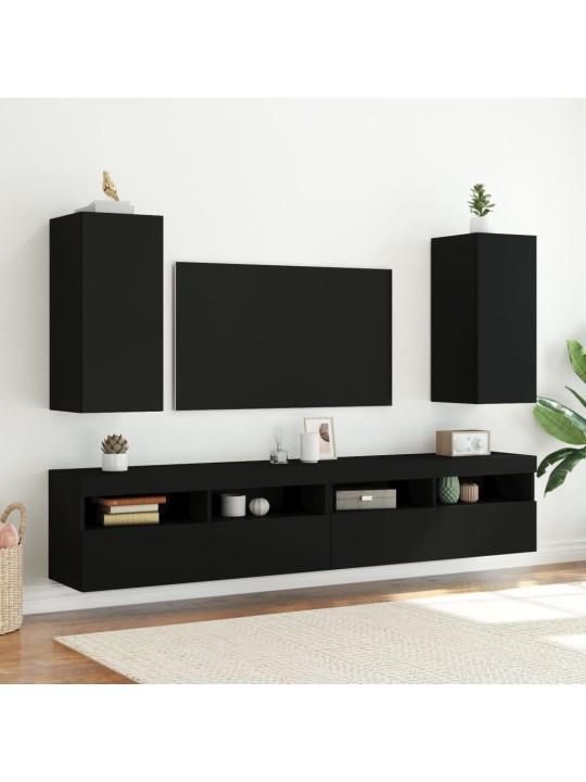 Tv galdiņš ar led lampiņām, melni, 30,5x35x70 cm