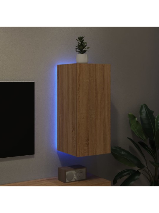 Tv plaukti ar led lampiņām, 30,5x35x70 cm, koka krāsā
