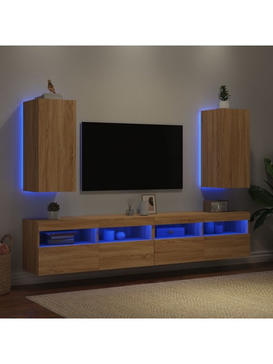 Tv plaukti ar led lampiņām, 2 gab., 30,5x35x70 cm, koka krāsa