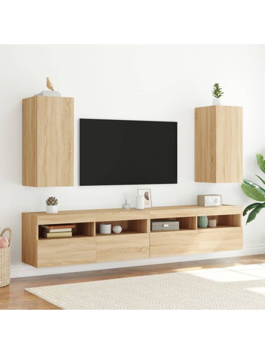 Tv plaukti ar led lampiņām, 2 gab., 30,5x35x70 cm, koka krāsa