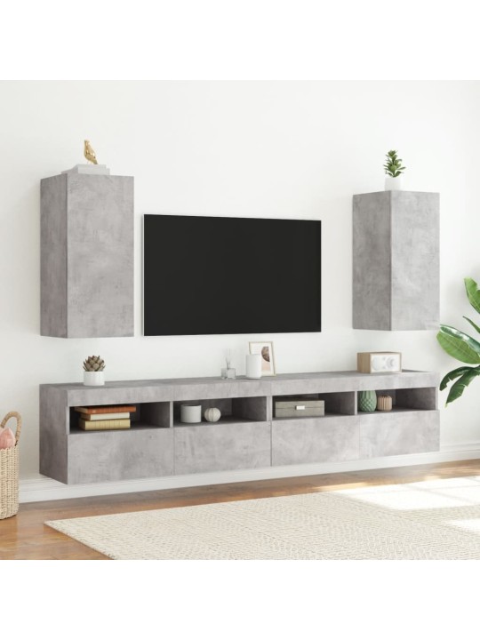 Tv galdiņi ar led lampiņām, betona pelēki, 30,5x35x70 cm