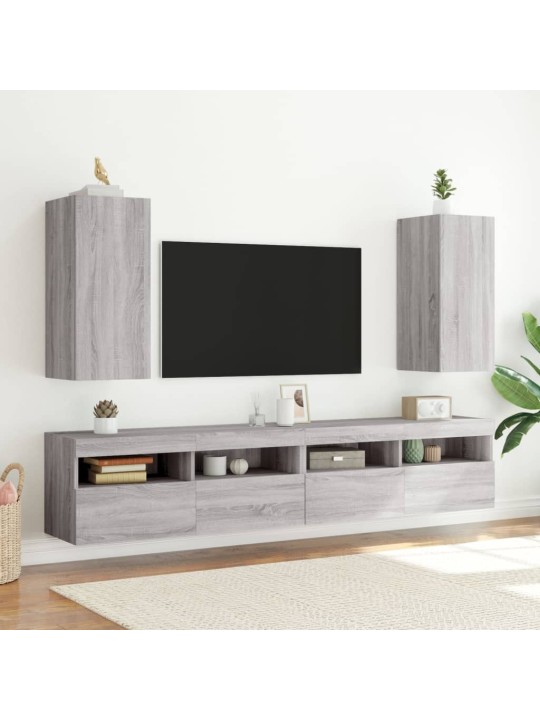 Tv skapītis ar led lampiņām, pelēka ozola krāsa, 30,5x35x70 cm