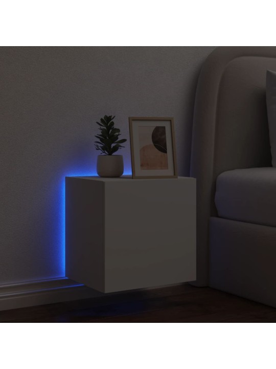 Tv galdiņš ar led lampiņām, balti, 40,5x35x40 cm