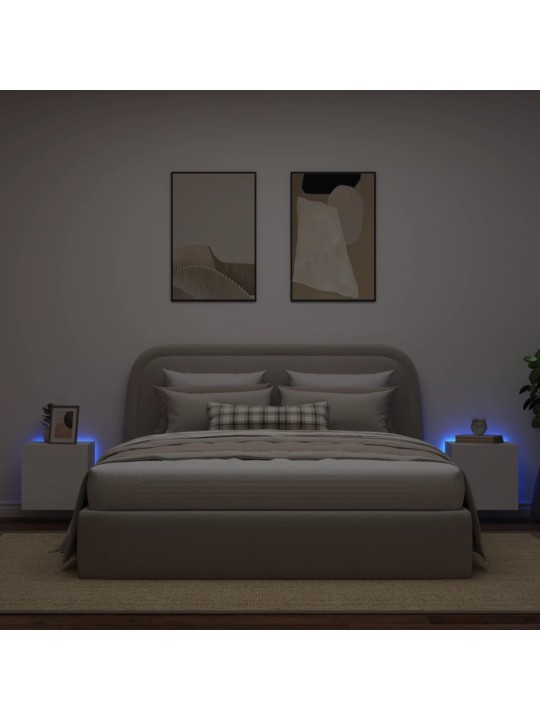 Tv galdiņi ar led lampiņām, 2 gab., balti, 40,5x35x40 cm