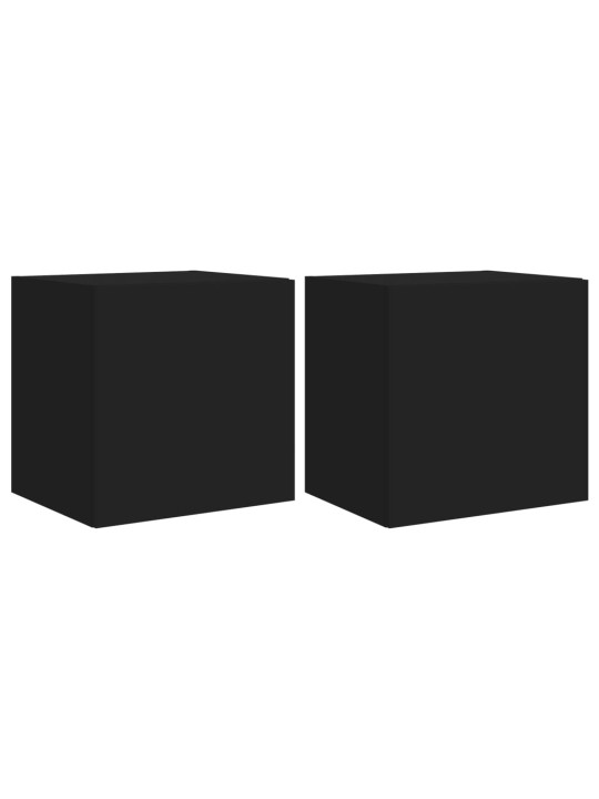 Tv plaukti ar led lampiņām, 2 gab., melni, 40,5x35x40 cm