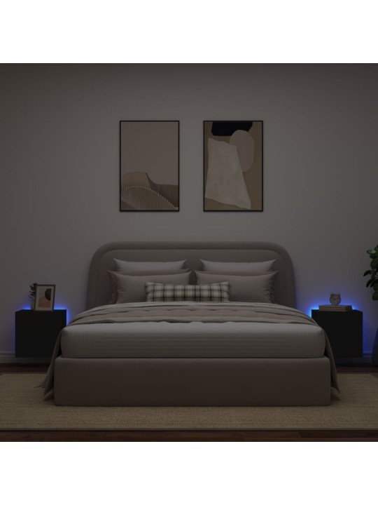 Tv plaukti ar led lampiņām, 2 gab., melni, 40,5x35x40 cm