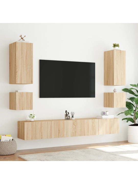 Tv plaukti ar led lampiņām, 2 gab., 40,5x35x40 cm, koka krāsa