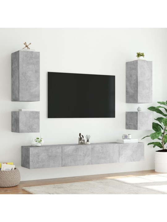 Tv galdiņi ar led lampiņām, betona pelēki, 40,5x35x40 cm