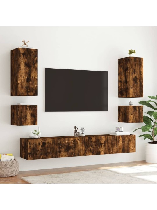 Tv plaukti ar led lampiņām, 2 gab., 40,5x35x40 cm, ozolkoka