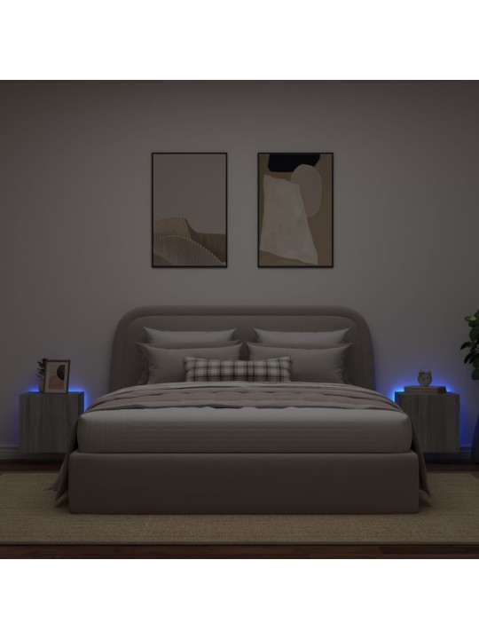 Tv plaukti ar led lampiņām, 2 gab., 40,5x35x40 cm, pelēka ozola