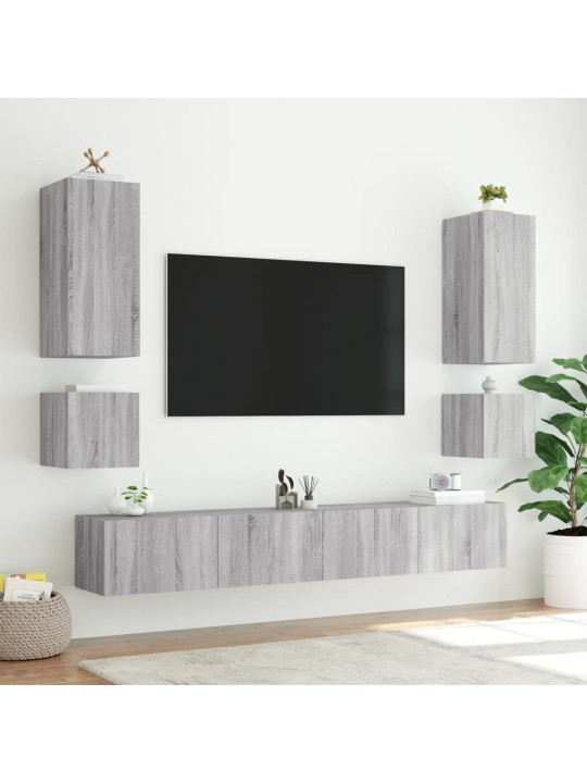 Tv plaukti ar led lampiņām, 2 gab., 40,5x35x40 cm, pelēka ozola