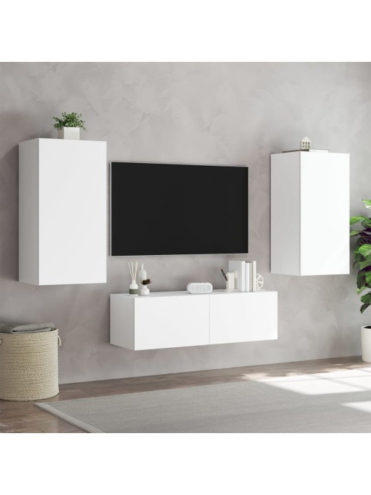 Tv galdiņš ar led lampiņām, balti, 40,5x35x80 cm