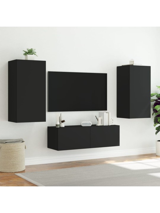 Tv galdiņš ar led lampiņām, melni, 40,5x35x80 cm