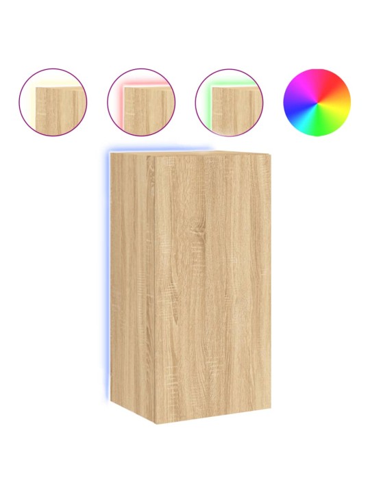 Tv plaukti ar led lampiņām, 40,5x35x80 cm, koka krāsā