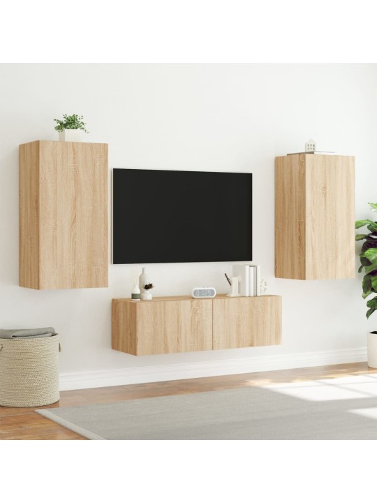 Tv plaukti ar led lampiņām, 40,5x35x80 cm, koka krāsā