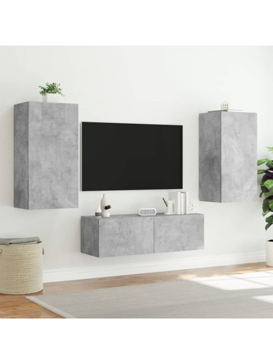Tv galdiņi ar led lampiņām, betona pelēki, 40,5x35x80 cm