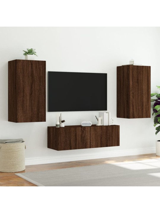 Tv plaukti ar led lampiņām, 40,5x35x80 cm, brūna ozola
