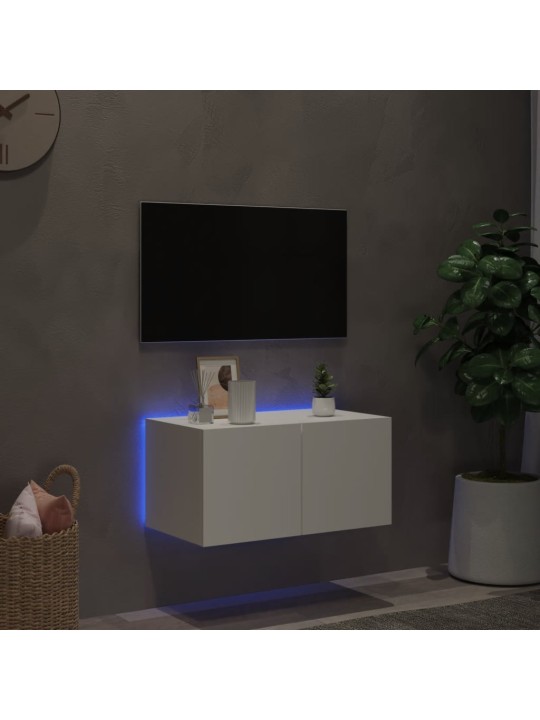 Tv galdiņš ar led lampiņām, balti, 60x35x31 cm