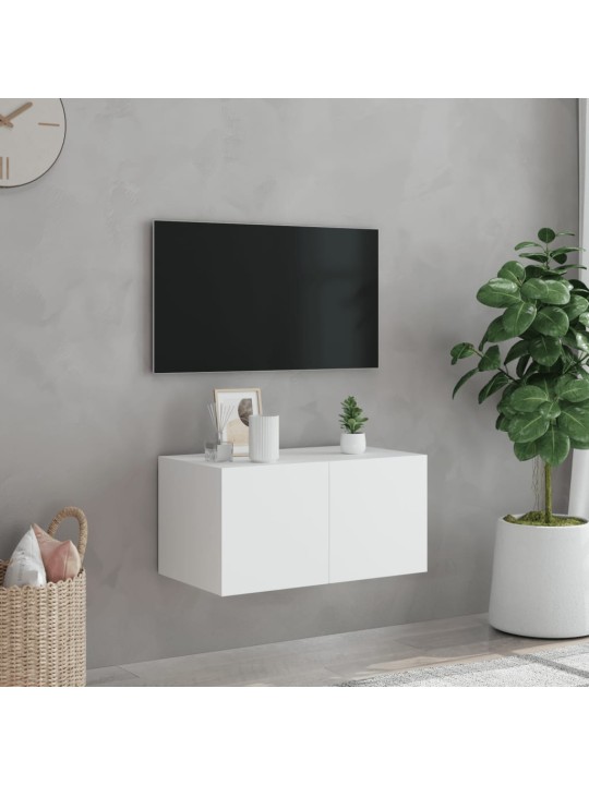 Tv galdiņš ar led lampiņām, balti, 60x35x31 cm