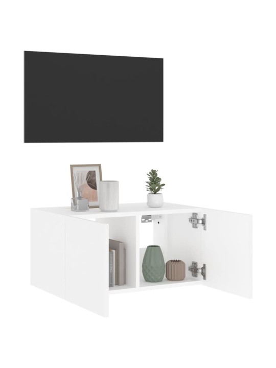 Tv galdiņš ar led lampiņām, balti, 60x35x31 cm