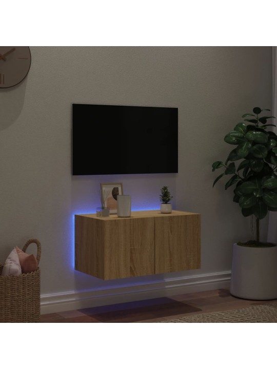 Tv plaukti ar led lampiņām, 60x35x31 cm, koka krāsā