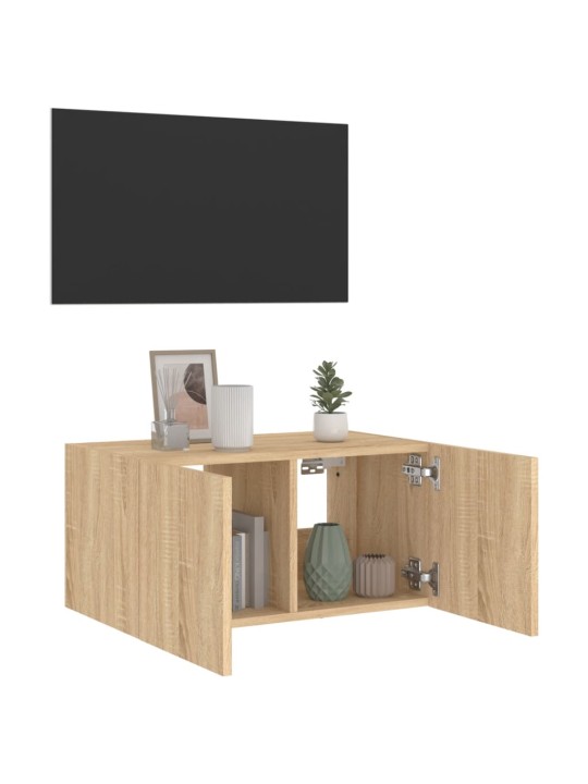 Tv plaukti ar led lampiņām, 60x35x31 cm, koka krāsā