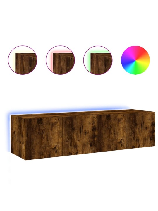 Tv plaukti ar led lampiņām, 2 gab., 60x35x31 cm, ozolkoka krāsa