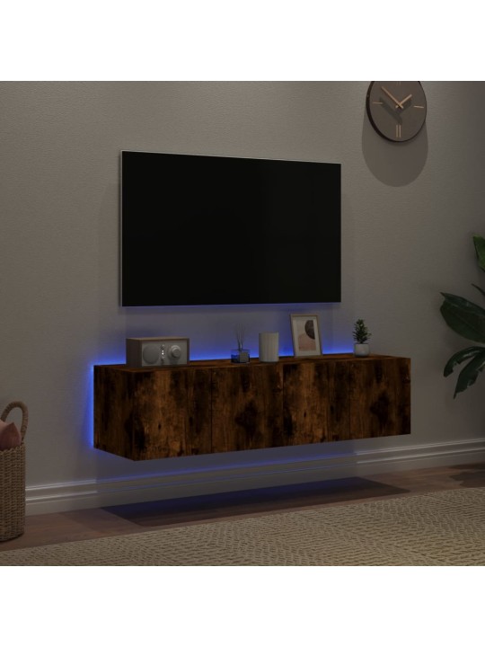 Tv plaukti ar led lampiņām, 2 gab., 60x35x31 cm, ozolkoka krāsa