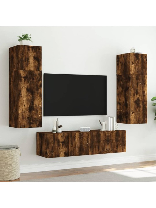 Tv plaukti ar led lampiņām, 2 gab., 60x35x31 cm, ozolkoka krāsa