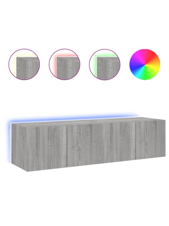 Tv plaukti ar led lampiņām, 2 gab., 60x35x31 cm, pelēka ozola