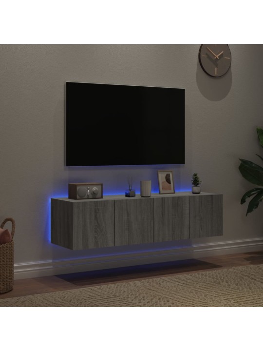 Tv plaukti ar led lampiņām, 2 gab., 60x35x31 cm, pelēka ozola
