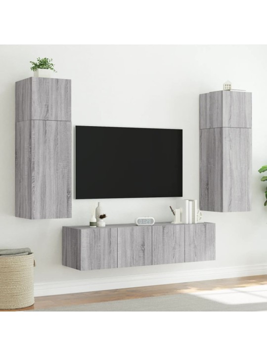 Tv plaukti ar led lampiņām, 2 gab., 60x35x31 cm, pelēka ozola