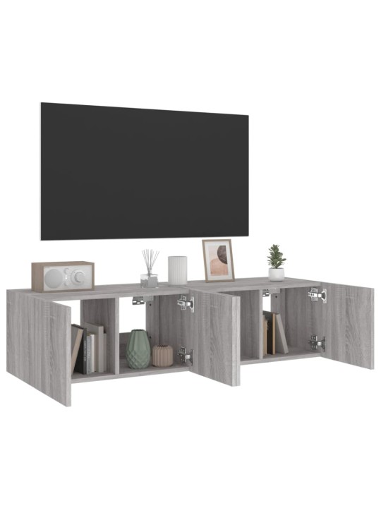 Tv plaukti ar led lampiņām, 2 gab., 60x35x31 cm, pelēka ozola