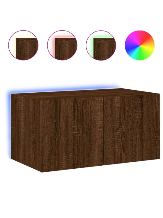 Tv plaukti ar led lampiņām, 60x35x31 cm, brūna ozolkoka