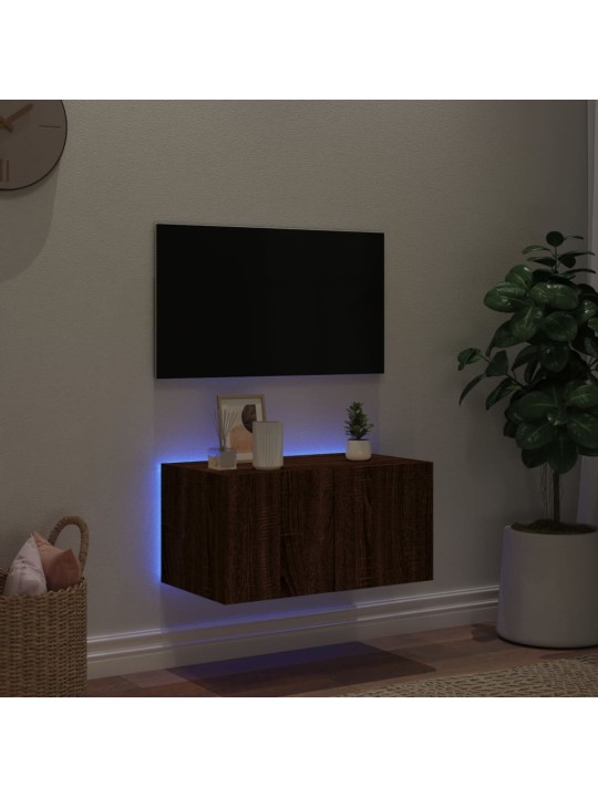 Tv plaukti ar led lampiņām, 60x35x31 cm, brūna ozolkoka