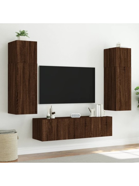 Tv plaukti ar led lampiņām, 60x35x31 cm, brūna ozolkoka
