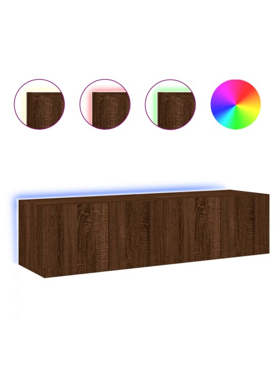 Tv plaukti ar led lampiņām, 2 gab., 60x35x31 cm, brūna ozolkoka