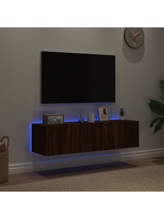 Tv plaukti ar led lampiņām, 2 gab., 60x35x31 cm, brūna ozolkoka