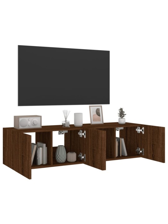 Tv plaukti ar led lampiņām, 2 gab., 60x35x31 cm, brūna ozolkoka