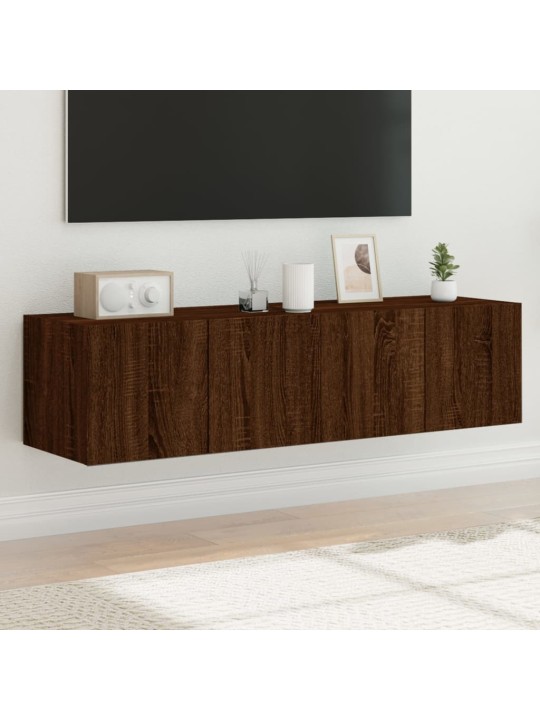Tv plaukti ar led lampiņām, 2 gab., 60x35x31 cm, brūna ozolkoka
